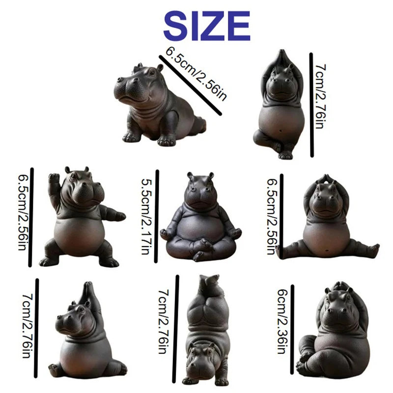 Yoga Hippo Statue – Handcrafted Resin Hippopotamus Figurine Resin Figurine Nixie
