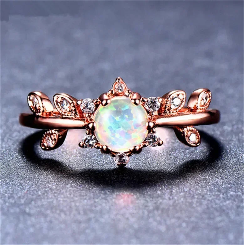 Rose Gold Oval Simulated Opal Ring – Sizes 6–10 | Wedding Jewelry Fashion Ring Nixie