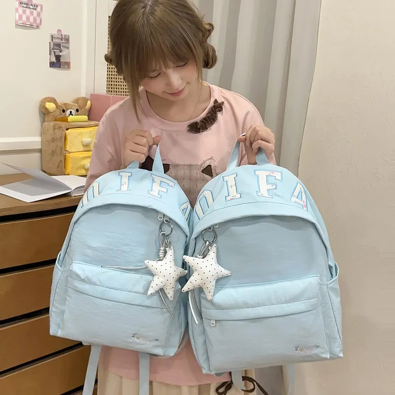 Korean Vintage Embroidered Letter Backpack – Unisex Student Student Backpack Nixie