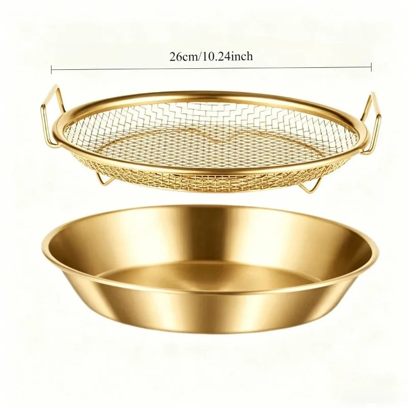 Gold Deep Fryer Rack Mesh Basket & Air Fryer Liner – Oven Safe Fryer Rack Basket Nixie Gold