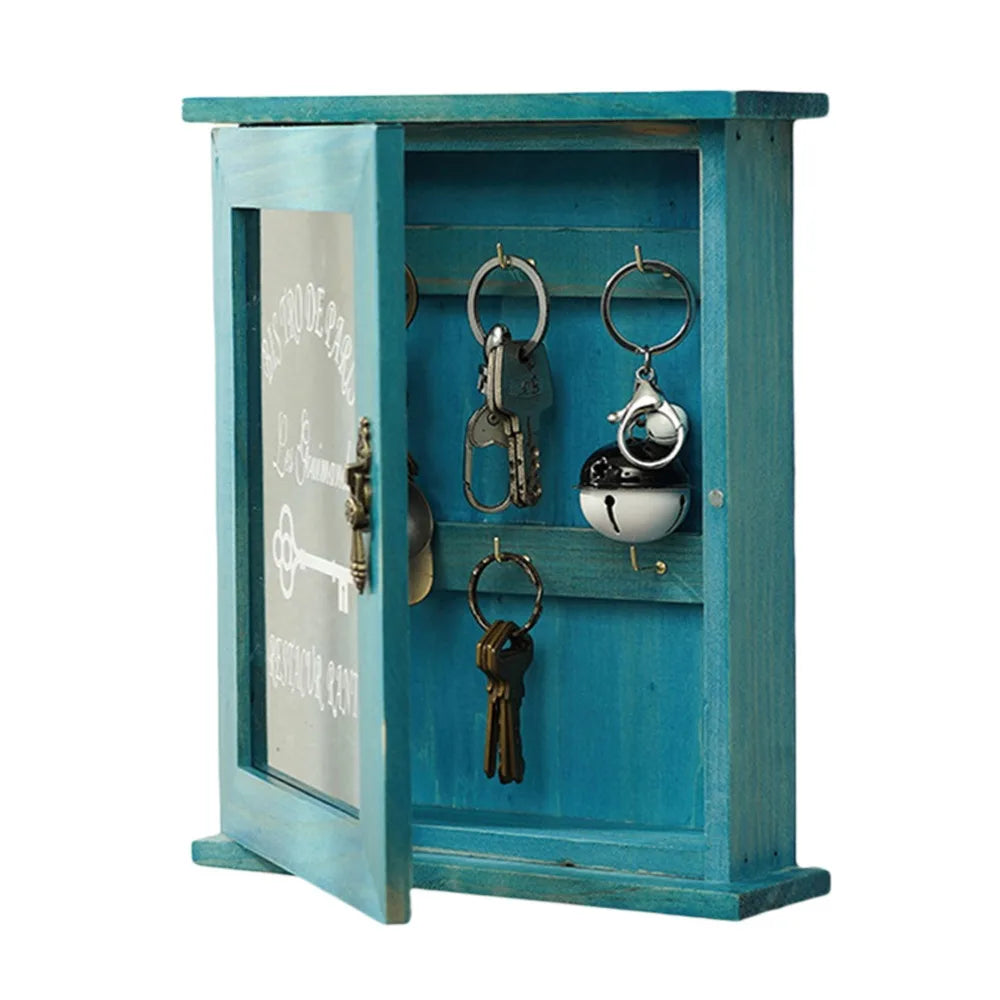 Vintage Wooden Key Cabinet Box – 6 Hooks, Wall Mounted Key Storage Cabinet Nixie