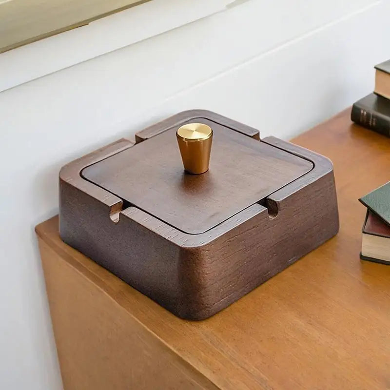 Natural Wood Ashtray with Lid – Iron Core, Square & Circle Wood Ashtray Nixie
