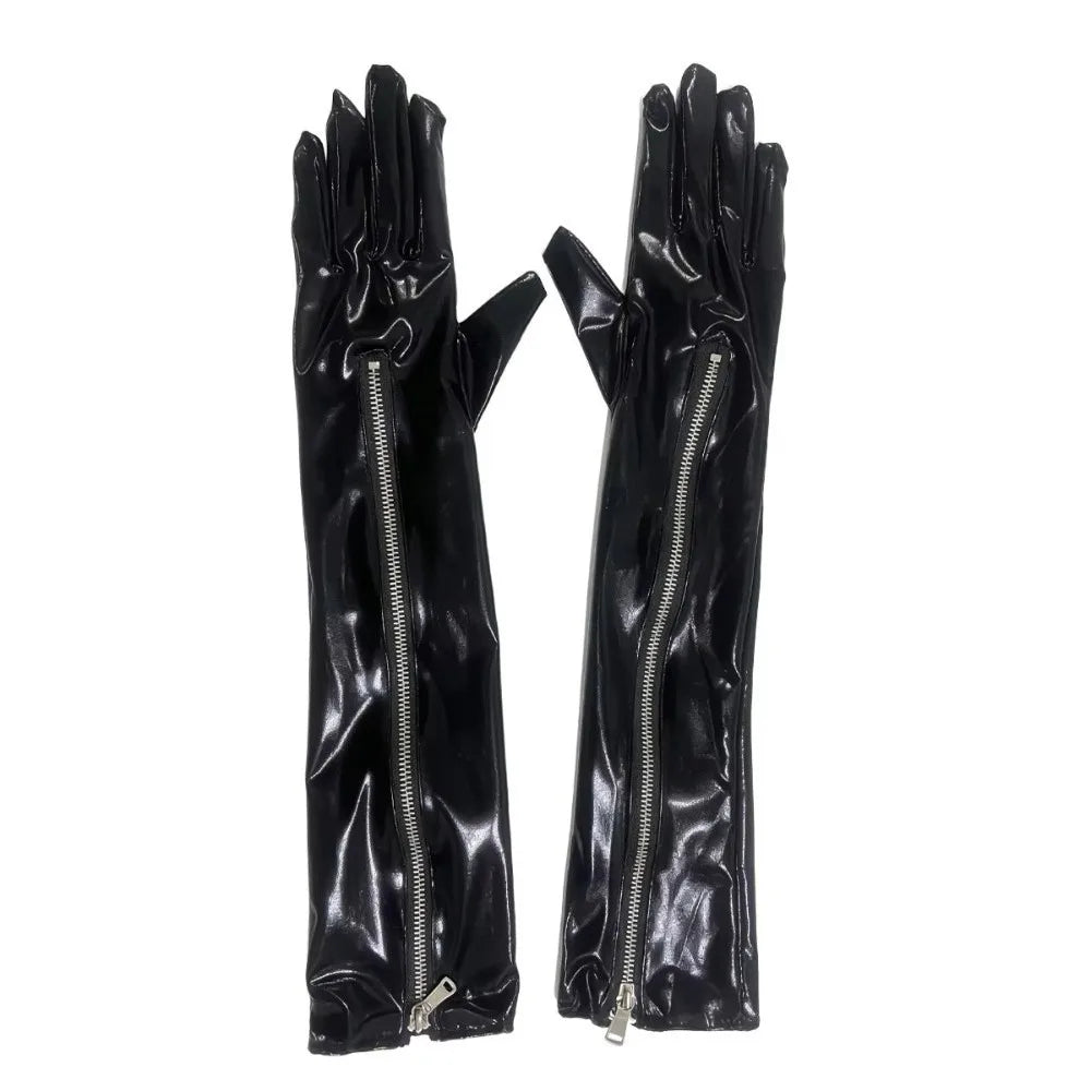 Women's PVC Long Zipper Gloves 50cm Over Elbow Cosplay Costume Gloves Nixie 1pair 50cm