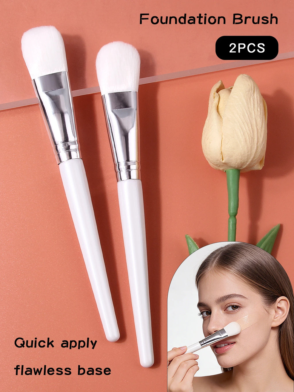 2PCS Soft Bristle Foundation Brushes – Streak-Free Face Brush Set Makeup Brush Set Nixie