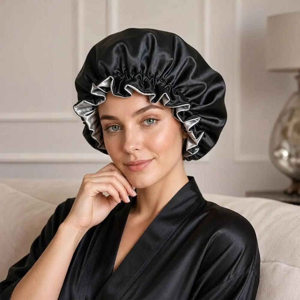 Double Layer Satin Sleep Bonnet – Reversible Lace Hair Cap Satin Sleep Bonnet Nixie