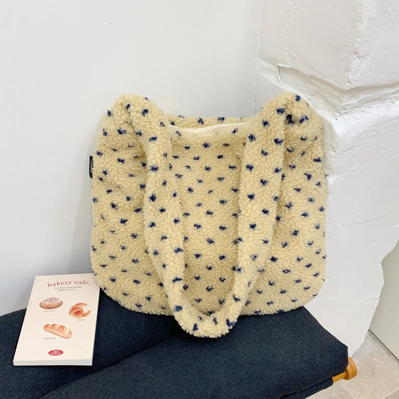 Korean Polka Dot Plush Crossbody Bag – Vintage Shoulder Bag Plush Crossbody Bag Nixie