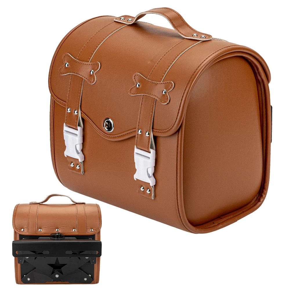 Retro Motorcycle Saddlebags PU Leather Waterproof Universal Fit Motorcycle Saddlebag Nixie Small Brown