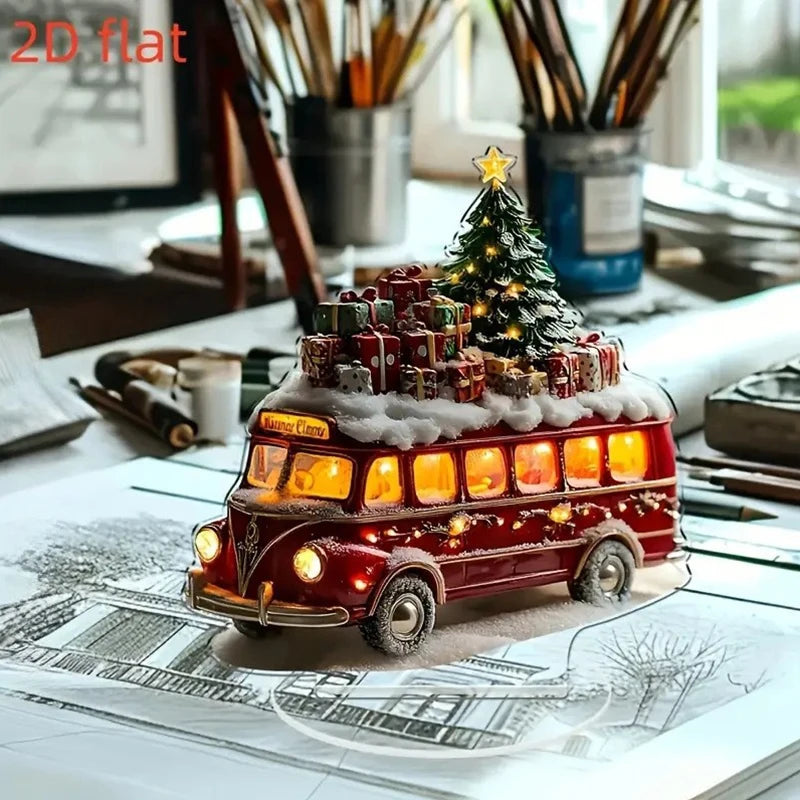 Christmas Santa Sleigh Reindeer Acrylic Tabletop Ornament