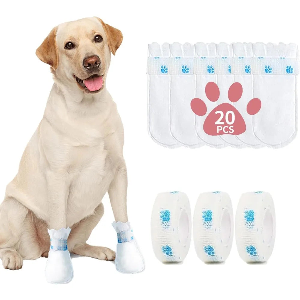 Disposable Dog Booties – Waterproof, Self-Adhesive, 20-Pack