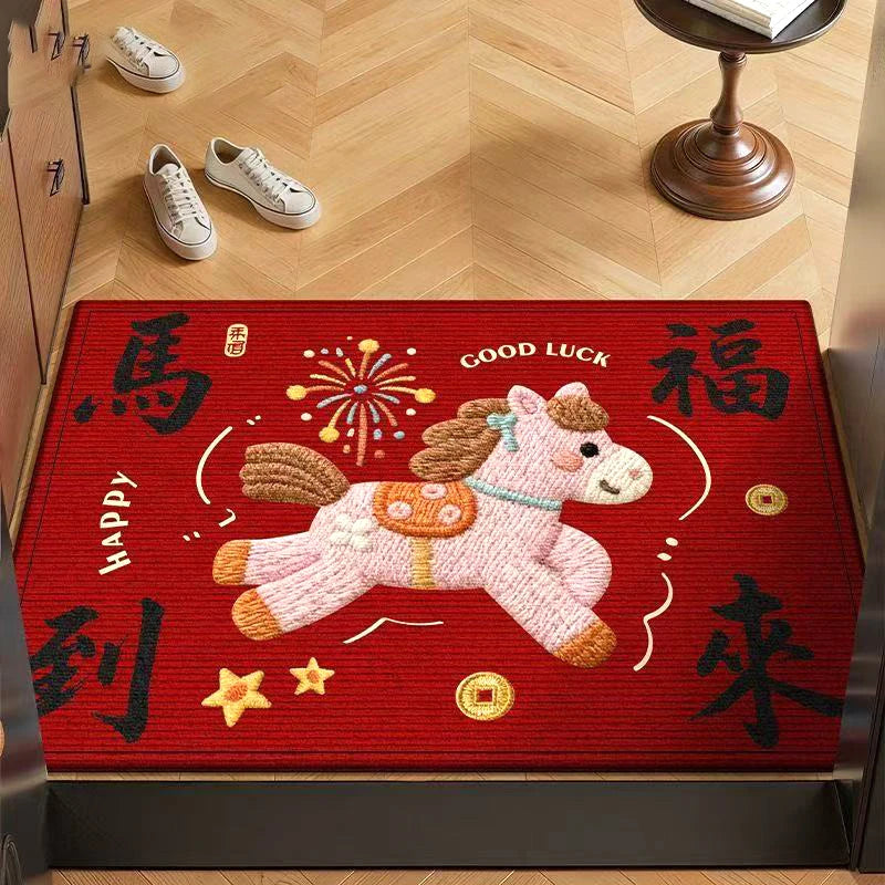 Chinese New Year 2026 Non-Slip Door Mat – Horse Festival Rug Decorative Door Mat Nixie