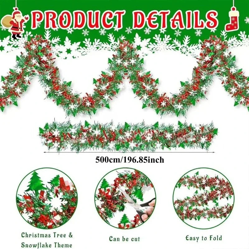 5M Christmas Metal Wire Garland with Snowflake Ornaments