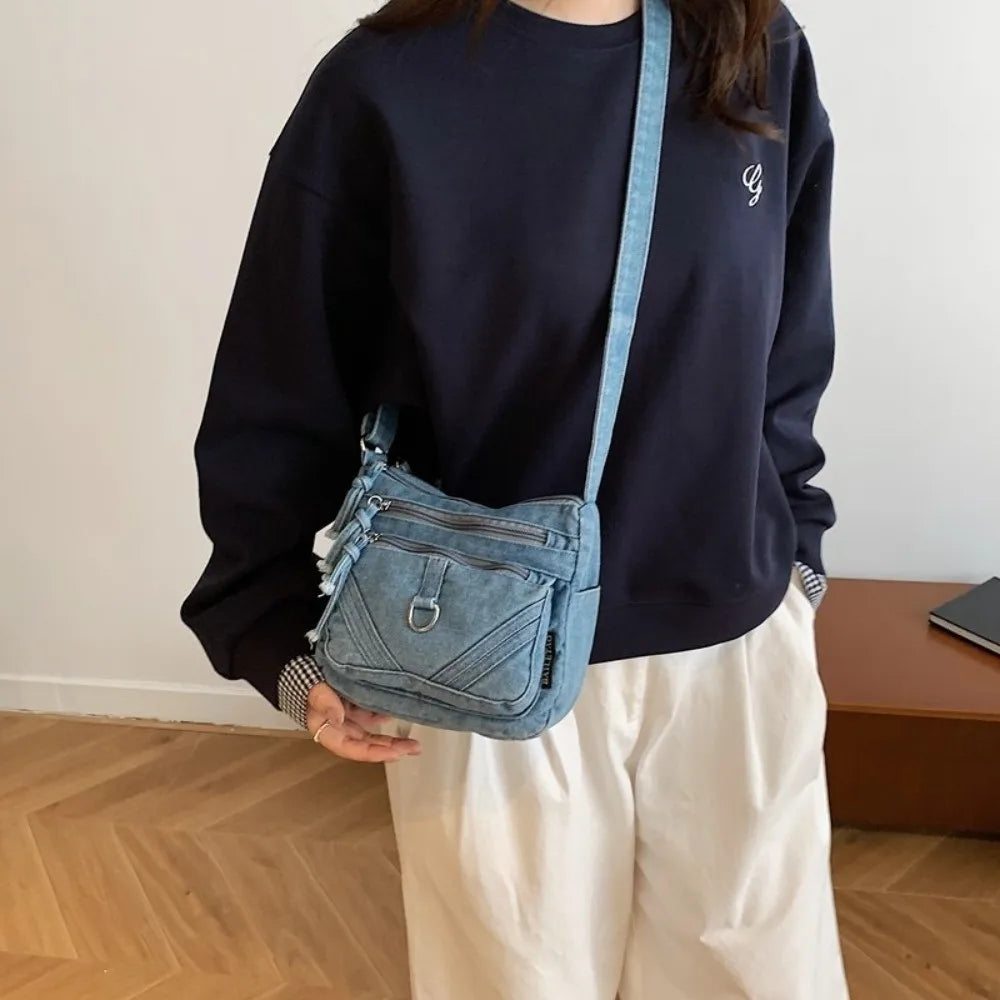 Denim Crossbody Bag – Multi-Pocket Vintage Shoulder Bag Denim Crossbody Bag Nixie