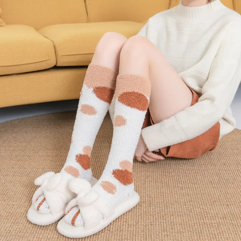 Women's Cat Paw Knee-High Winter Socks – Thick Cotton 2 Pairs