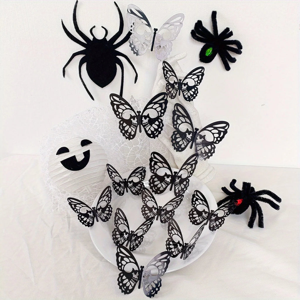 3D Skull Rose Butterfly Halloween Wall Stickers – 12 Pcs Halloween Wall Stickers Nixie
