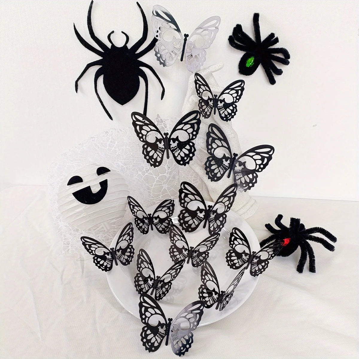 3D Skull Rose Butterfly Halloween Wall Stickers – 12 Pcs Halloween Wall Stickers Nixie