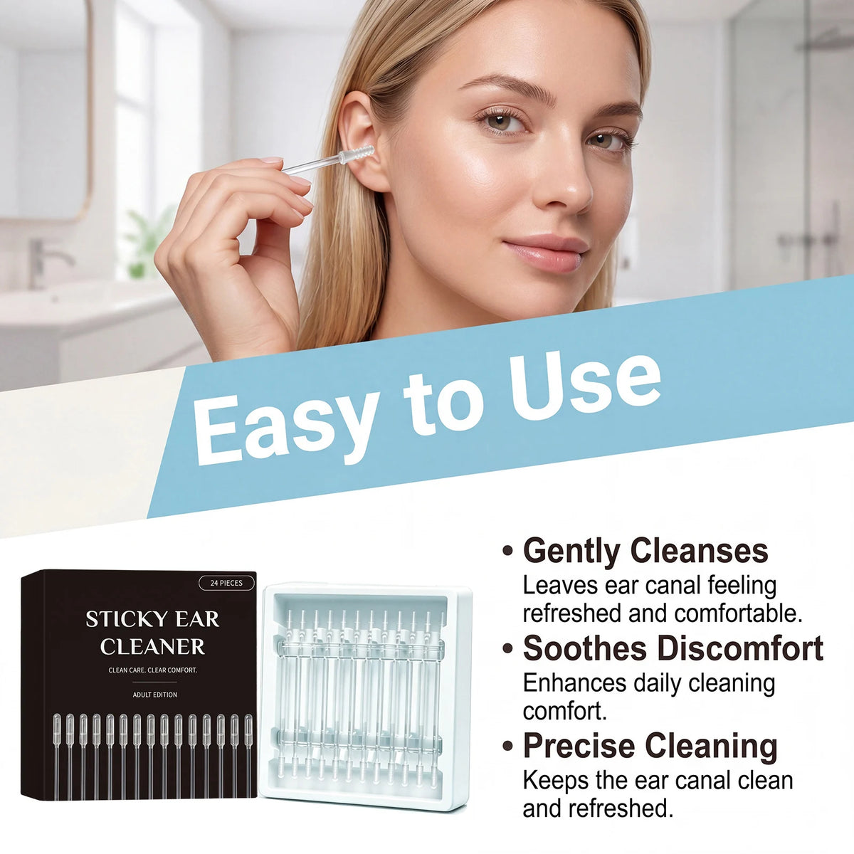 24-Pack Sticky Ear Swabs – Gentle Earwax Removal Tool Ear Care Swabs Nixie
