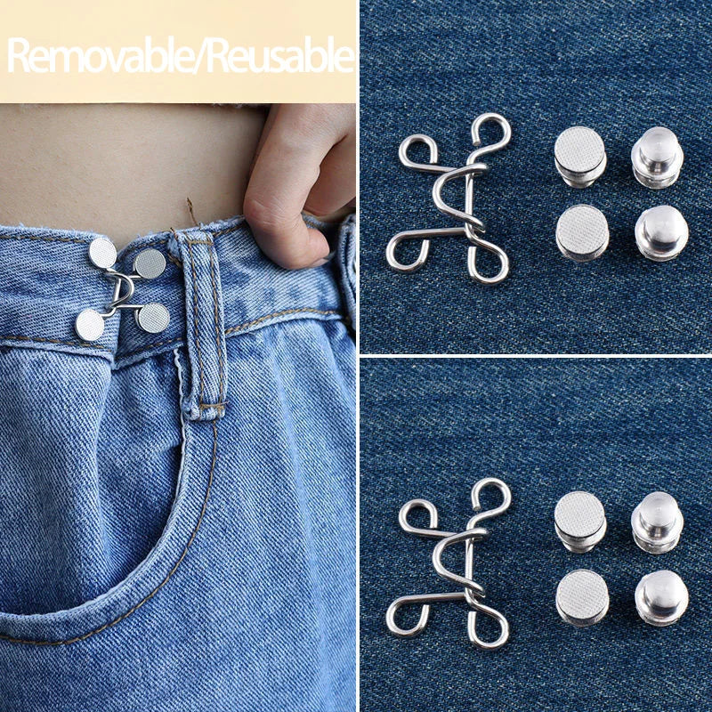 2pcs Adjustable Metal Jeans Waist Buckle Snap Fastener Button Set