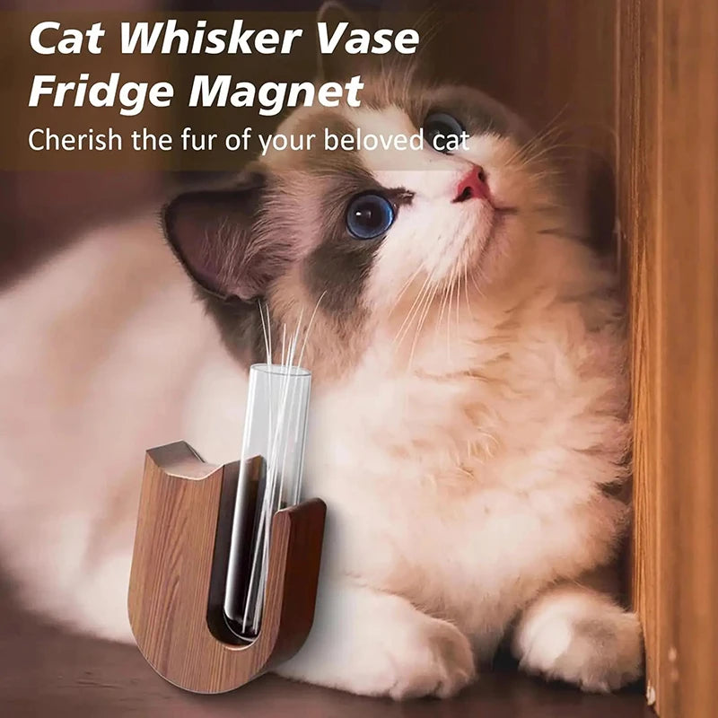 Cat Whisker Vase Fridge Magnet – Wood & Glass Pet Keepsake Pet Keepsake Vase Nixie