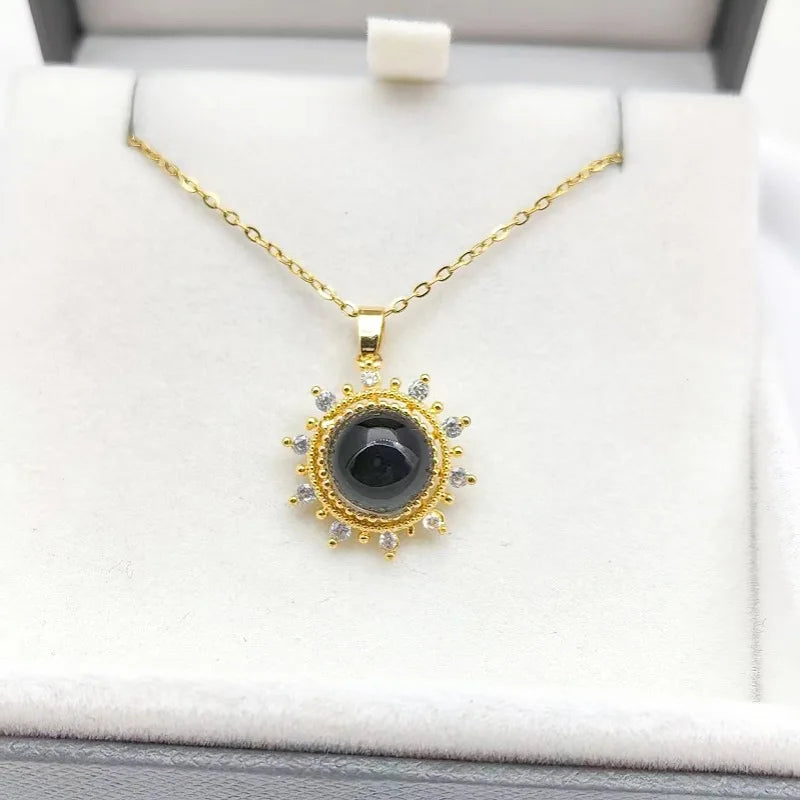 Starry Sky Sun Pendant Necklace – Steel & Copper Collarbone Chain Pendant Necklace Nixie XL1992-91