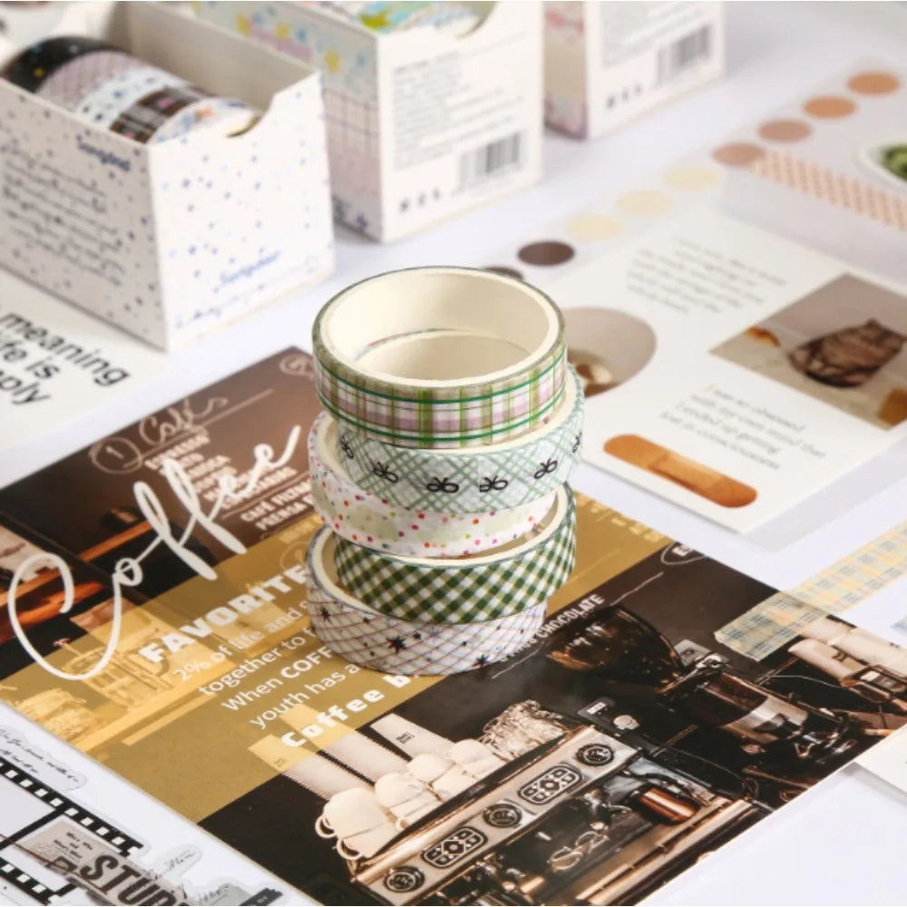 10pcs Cute Cartoon Washi Tape Set – Grid & Star Designs Decorative Washi Tape Nixie