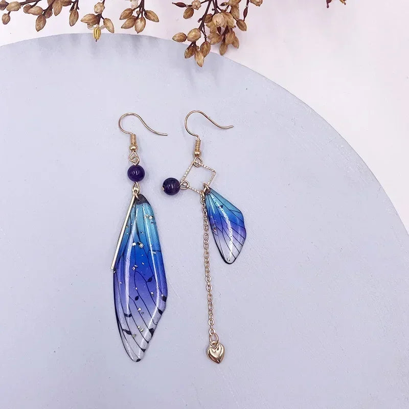 3 Pairs Fairy Butterfly Gradient Asymmetric Drop Earrings Set Drop Earrings Set Nixie