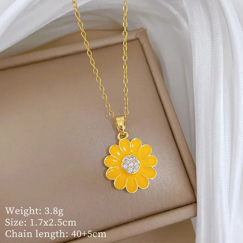 Sunflower Pendant Choker Necklace | Gold Stainless Steel Women Pendant Choker Necklace Nixie XL2606-725