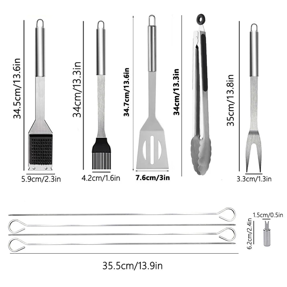 15-Piece Stainless Steel BBQ Grill Tools Set | Outdoor Grilling Kit BBQ Grill Tools Set Nixie