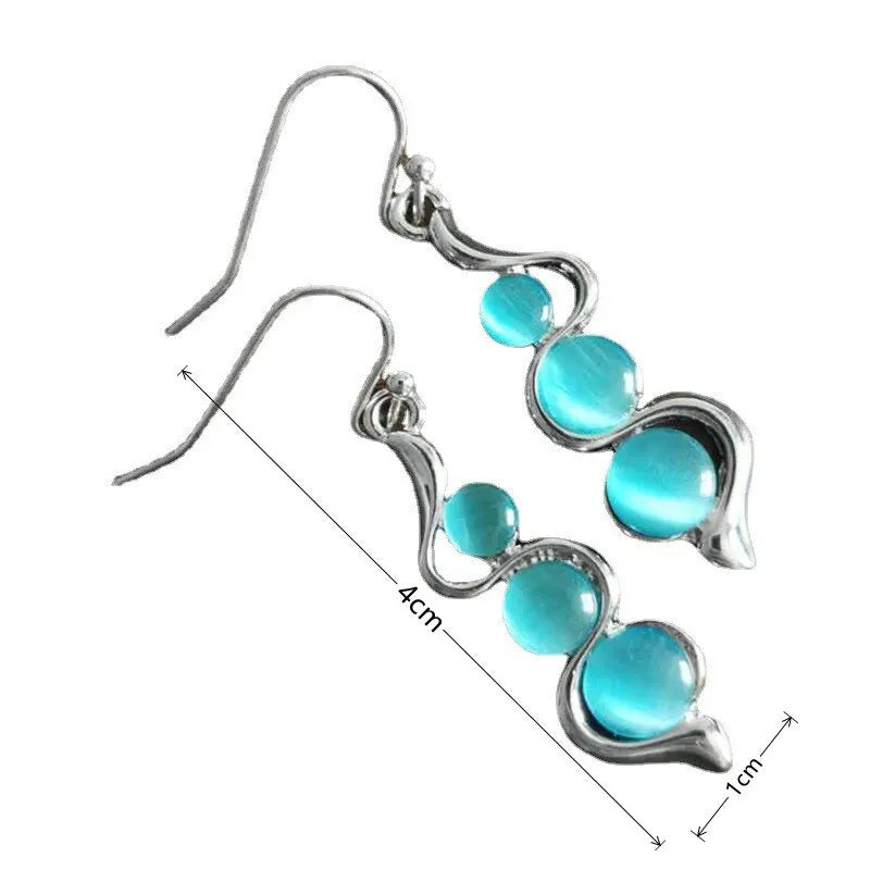 2pcs White Gold Plated Cat Eye Stone Drop Earrings for Women Drop Earrings Nixie