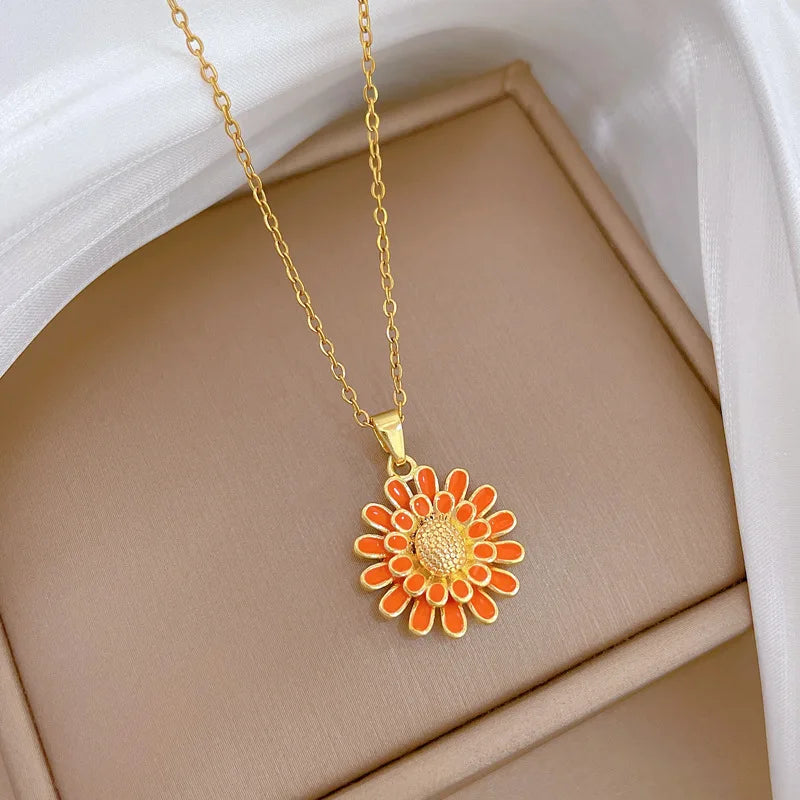 Sunflower Pendant Necklace Gold Stainless Steel Choker Women Pendant Necklace Nixie