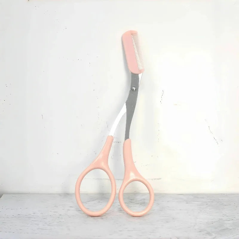 Pink Eyebrow Scissors with Built-In Comb – Stainless Steel Eyebrow Grooming Scissors Nixie