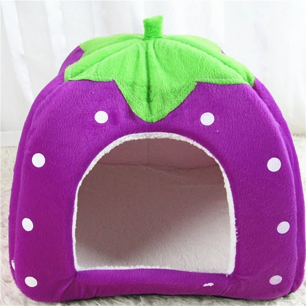 Strawberry Foldable Pet Cave Bed with Cushion – S & L Sizes