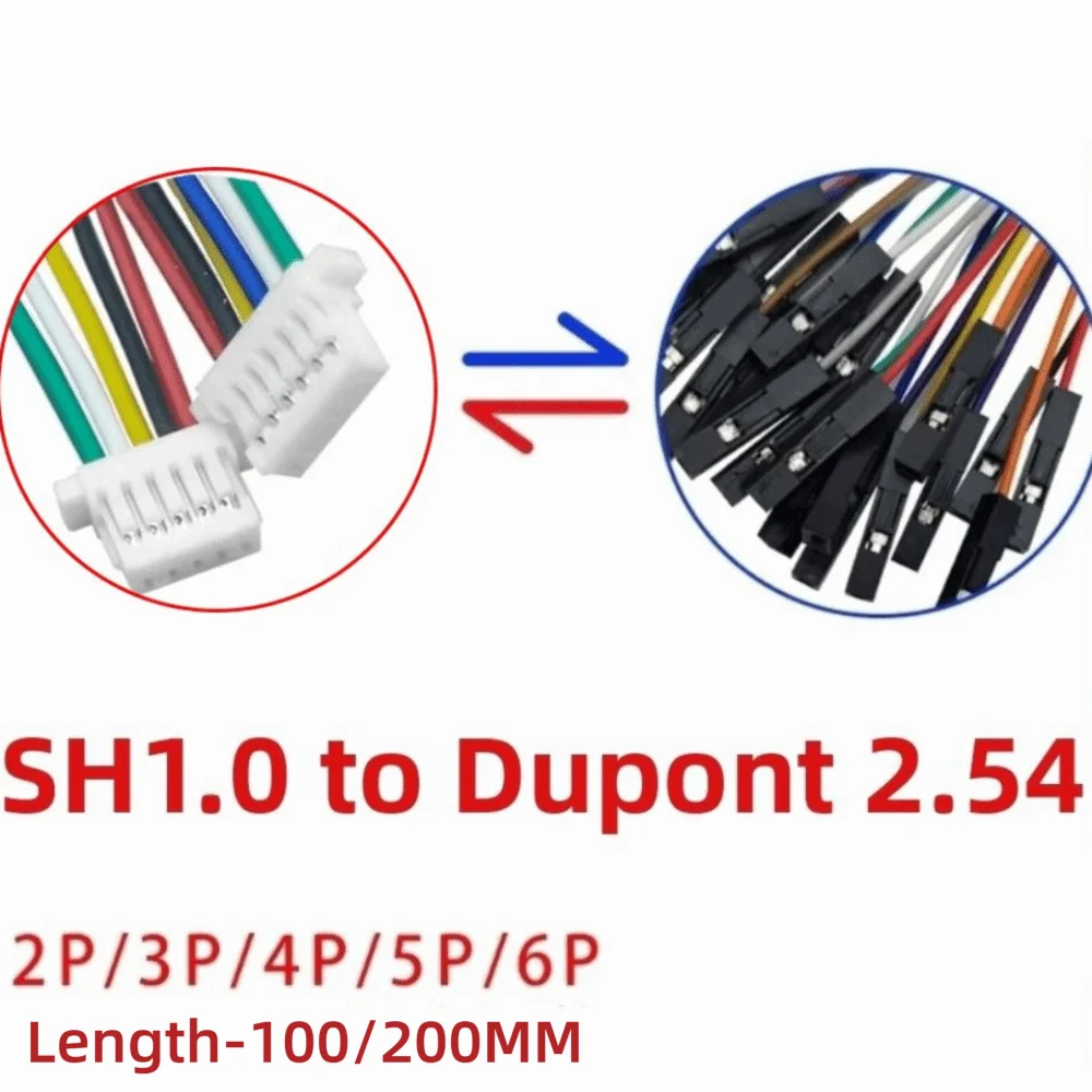 10Pcs MX1.25mm to Dupont 2.54mm JST Connector Cable 2P-6P Electronic Connector Cable Nixie