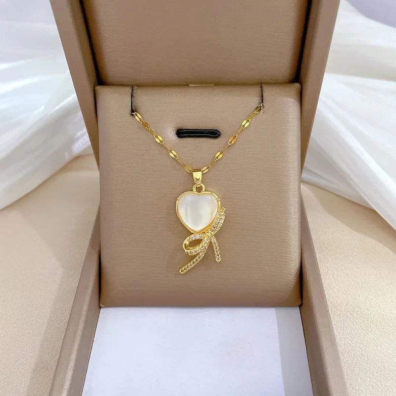 Heart Butterfly Knot Pendant Choker Necklace | Gold Stainless Steel Pendant Choker Necklace Nixie