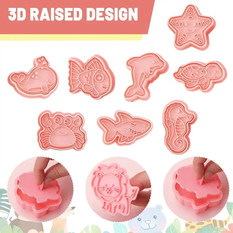 8-Piece 3D Press Cookie Molds – Ocean & Christmas Themes Cookie Mold Set Nixie
