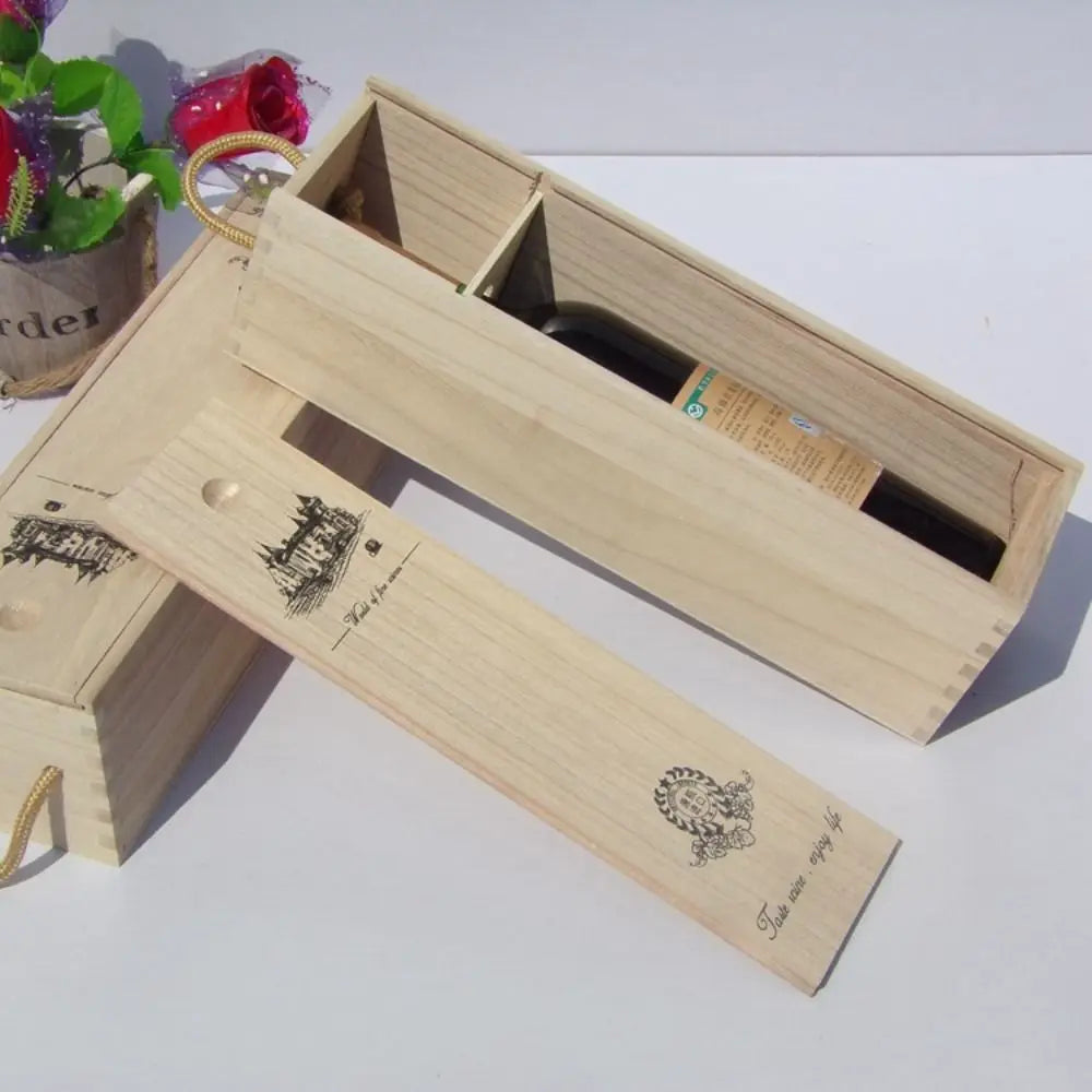 Wooden Wine Box with Rope Handle – Sun-Proof Gift Storage