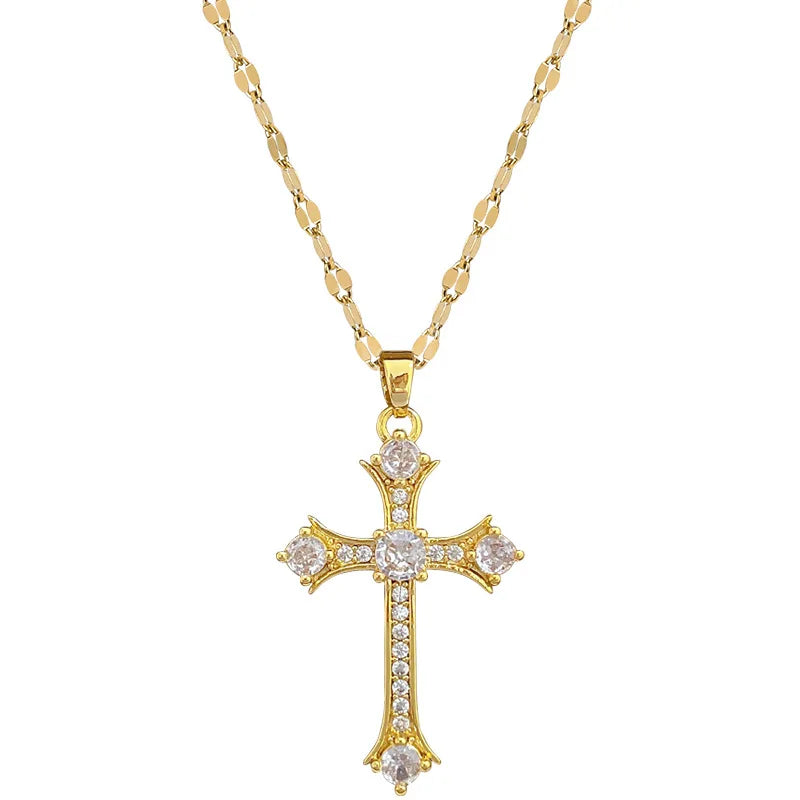 Gold Cross Pendant Necklace – Stainless Steel Choker for Women Pendant Necklace Nixie