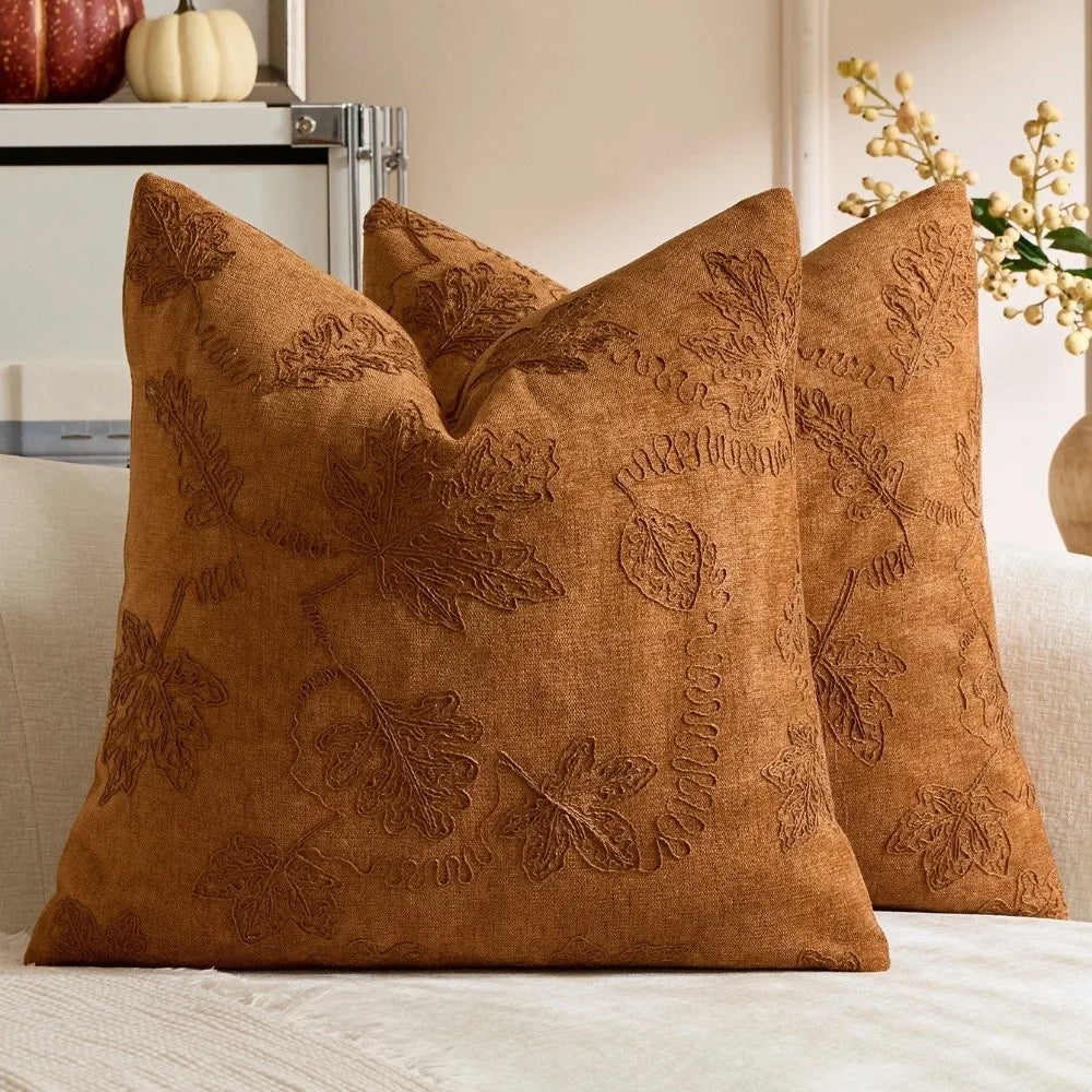 Pumpkin Maple Leaf Embroidered Throw Pillow Cover 45x45cm