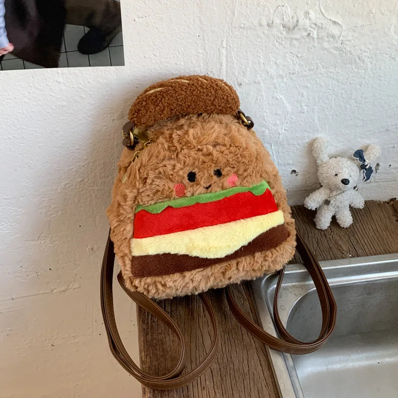 Cute Plush Hamburger Mini Backpack | Novelty Bag for Women Novelty Mini Backpack Nixie