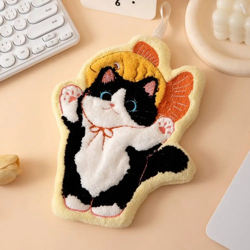 Cute Cat Coral Fleece Hand Towel – Soft & Absorbent Coral Fleece Hand Towel Nixie