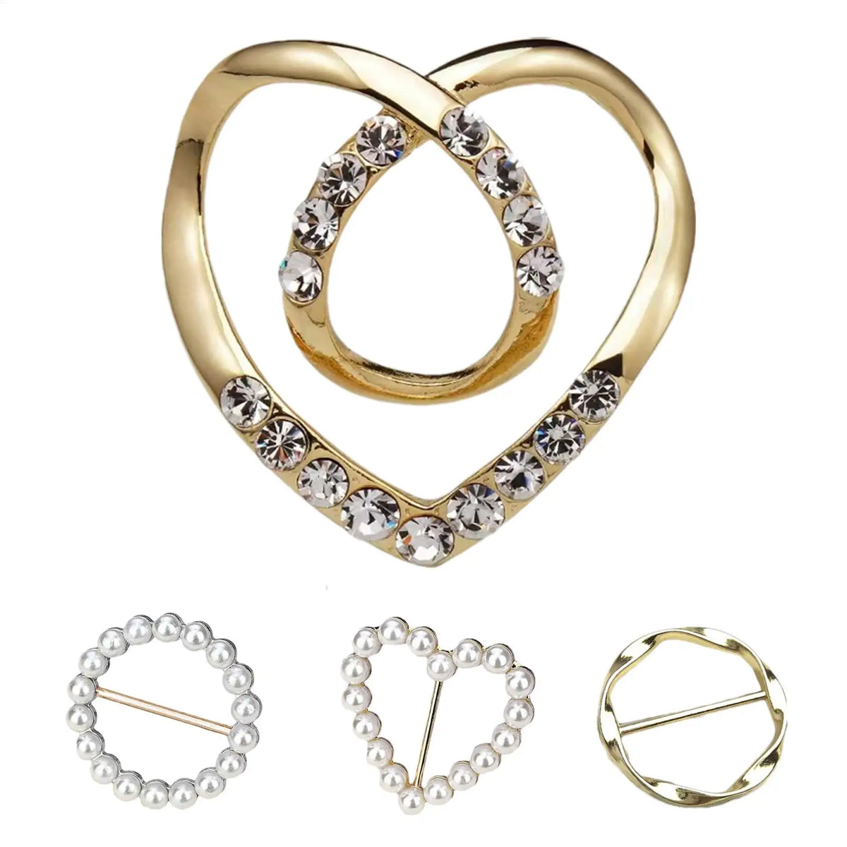 4pcs Metal Scarf Ring Clips – Pearl & Crystal Brooches for Women Scarf Clip Brooch Nixie