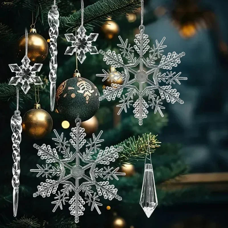 12/24Pcs Crystal Snowflake Acrylic Christmas Tree Ornaments Christmas Ornaments Nixie