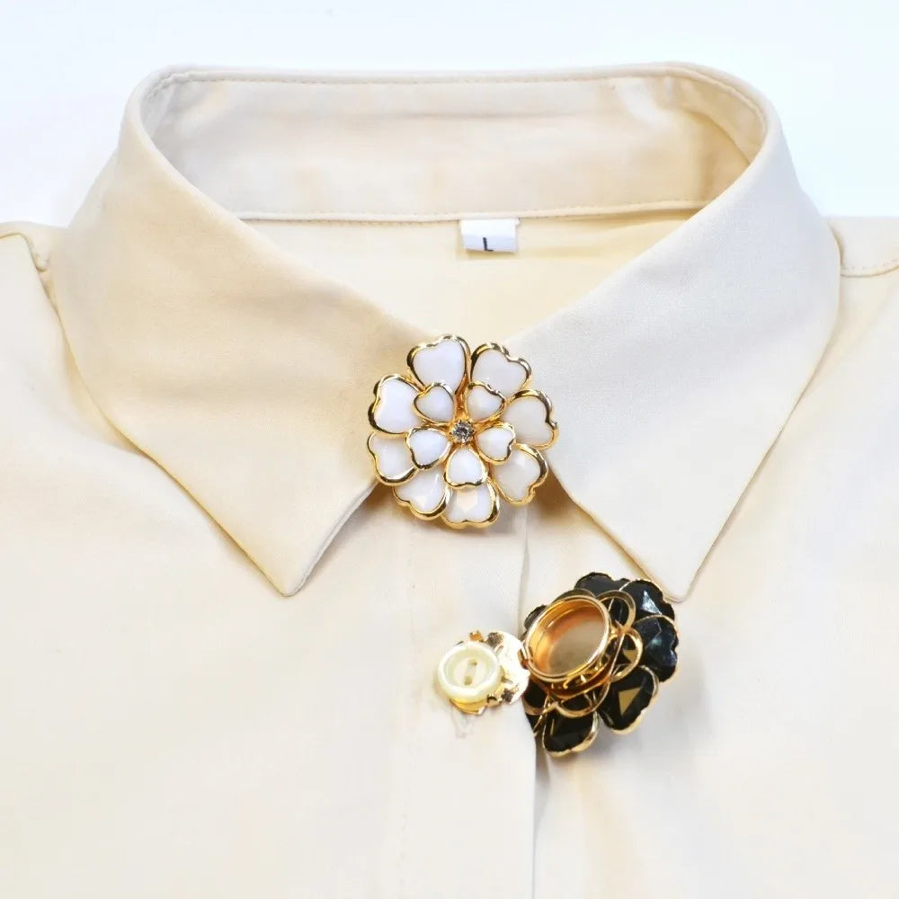 Rhinestone Floral Cufflink Brooch – Clip-On Shirt Button Cover Brooch Cufflink Nixie