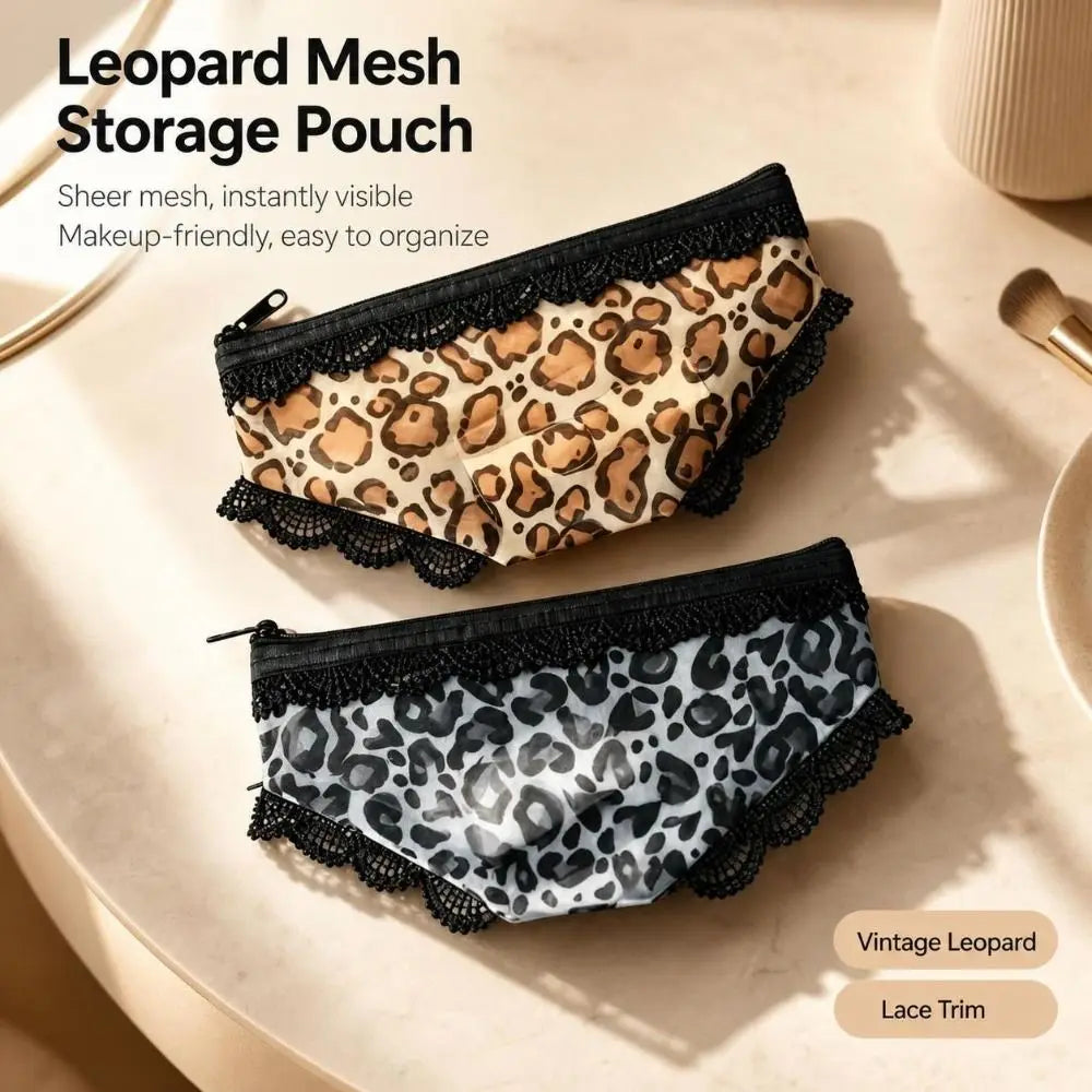 Leopard Print Mesh Cosmetic Bag – Novelty Zippered Makeup Pouch Cosmetic Bag Nixie