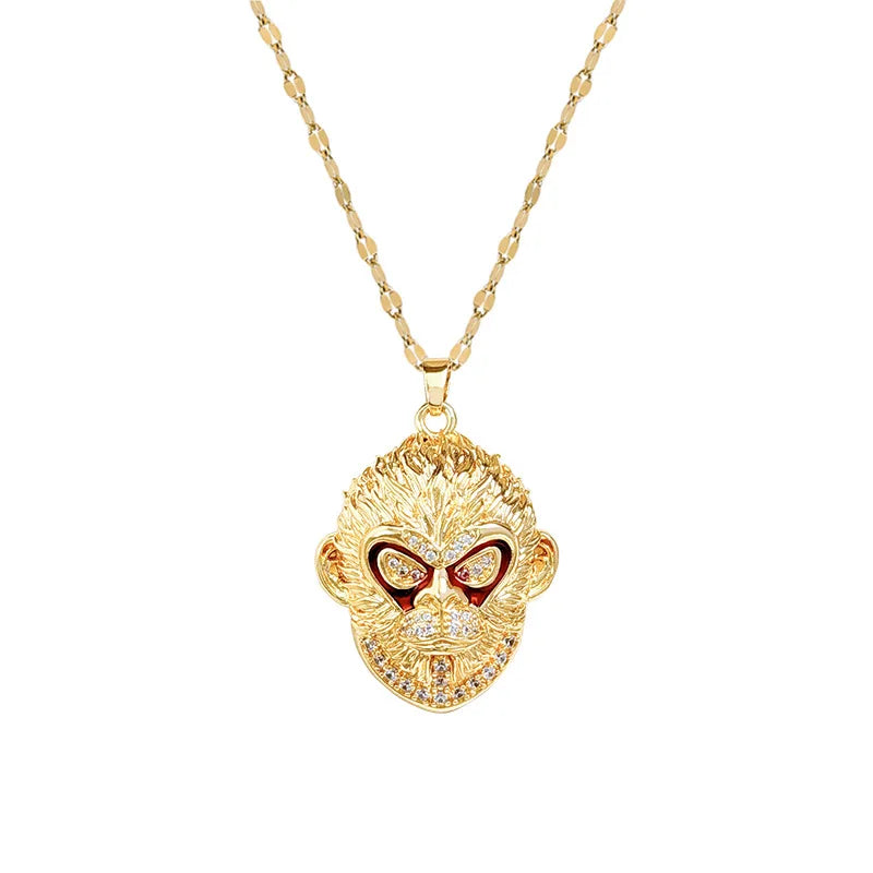 Monkey King Pendant Necklace – Gold Plated Stainless Steel