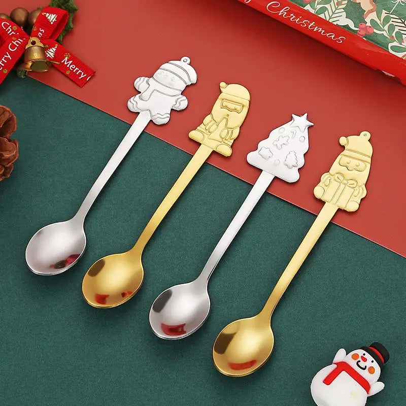 Christmas Stainless Steel Spoon Set 4Pcs – Santa Snowman Tree Holiday Spoon Set Nixie
