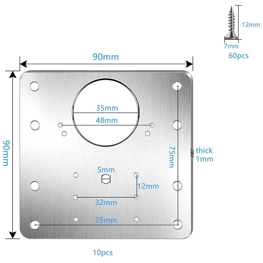 10-Pack Stainless Steel Cabinet Hinge Repair Plates & Screws Hinge Repair Kit Nixie