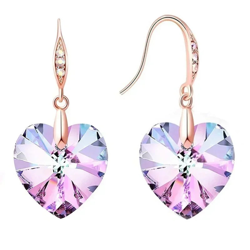 Pink Crystal Heart Dangle Earrings – Zinc Alloy Drop Earrings Dangle Drop Earrings Nixie