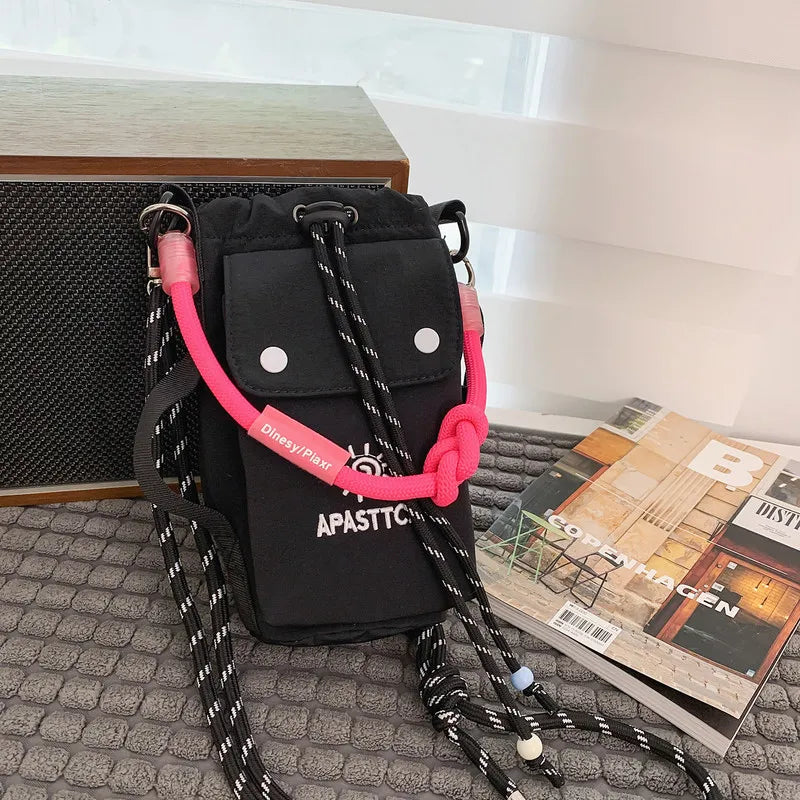 Color-Block Nylon Drawstring Crossbody Bag | Water Bottle Pocket