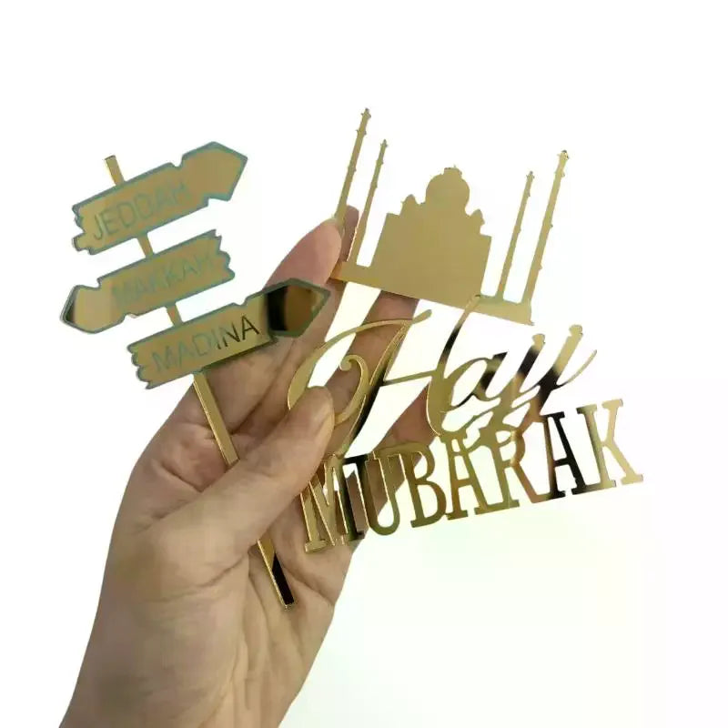 Gold Acrylic Hajj & Umrah Mubarak Cake Charms Topper Set Cake Topper Charms Nixie