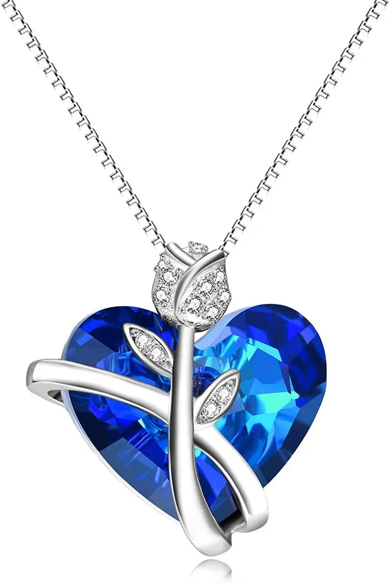 Silver Rose Flower Butterfly Pendant Necklace | Elegant Gift